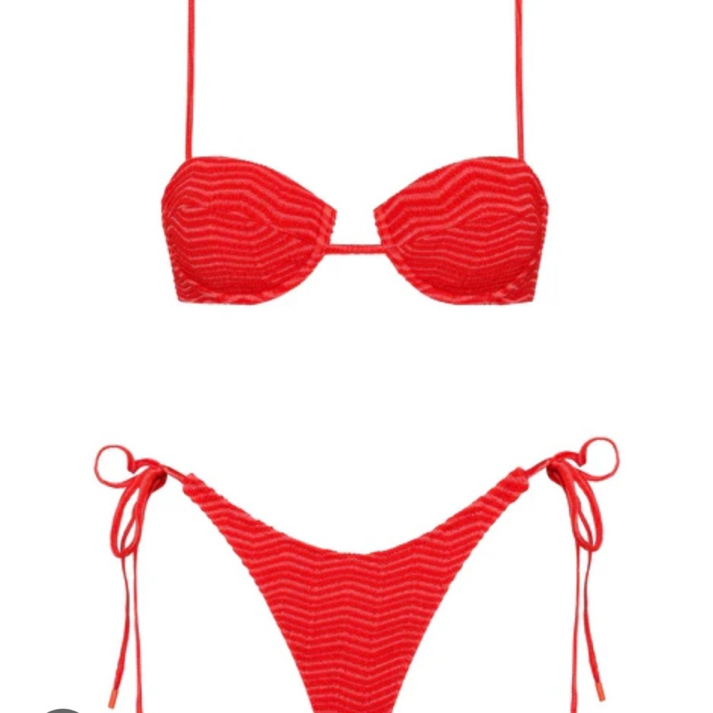 triangl swimwear Red Textured Tie-Side Bikini
